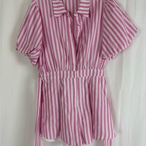 Chic Pink Striped Women's Romper